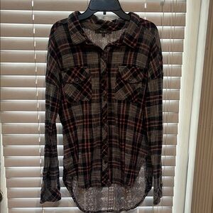 Miss Me Black and Pink Plaid Shirt